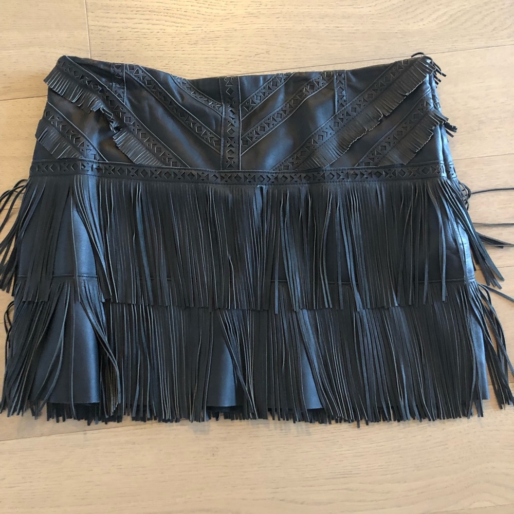 Parker leather fringe skirt